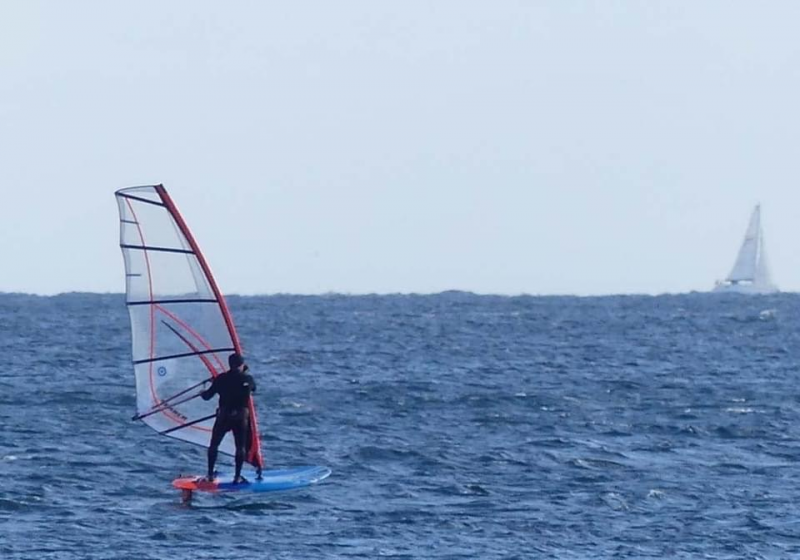 Gusty Spring sailing with sailboat
Bobson foiling off Cattle Point on 4.5m
