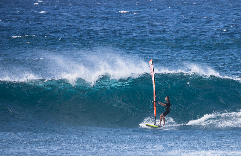 Wave priority rules seem pretty loose at Hookipa; got snaked repeatedly and had to stall beautiful waves like this watching the sailor downwind shred...fun anyway. Super humbling spot to sail. Lots of gear carnage.

