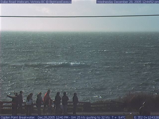 Finally, windsurfing draws a cliff top crowd!
Check out the size of the wave at centre!
