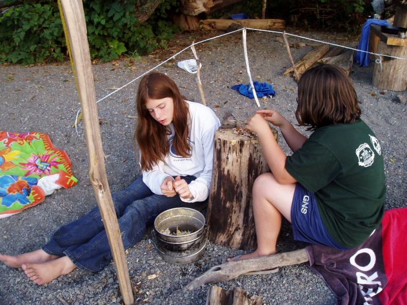 Back to basics-2 girls, 2 crabs, a stump, several rocks....
