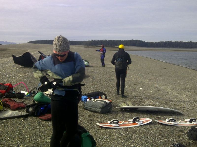 Gearing up, looking west to Tugwell Island
Perfect spit with more wind, choose flat butter or onshore, sideshore launch from around corner.
