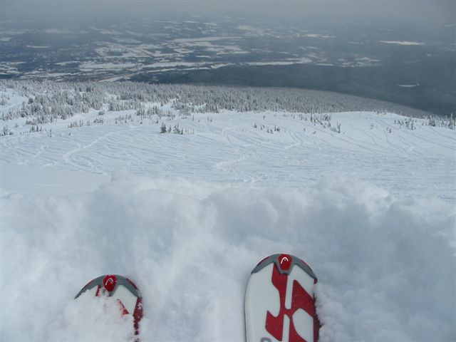 READY...SET....GO!!
Smithers 3800' vertical below, skiing all the way into town along the powerlines
