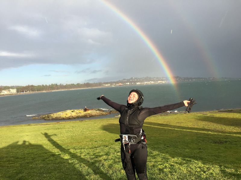 Emmanuelle revelling in the wind rain and sun
Dec 28, 2018  Clover Point, Victoria
