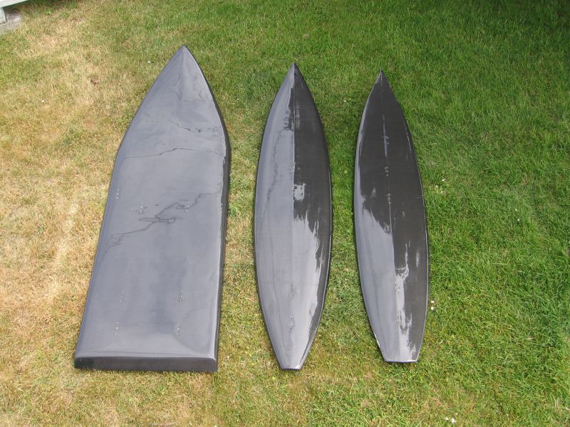 Three new boards- Race board - Skinny Thruster gun - Really Skinny quad gun
My three latest boards. Sans fins and non skid.
