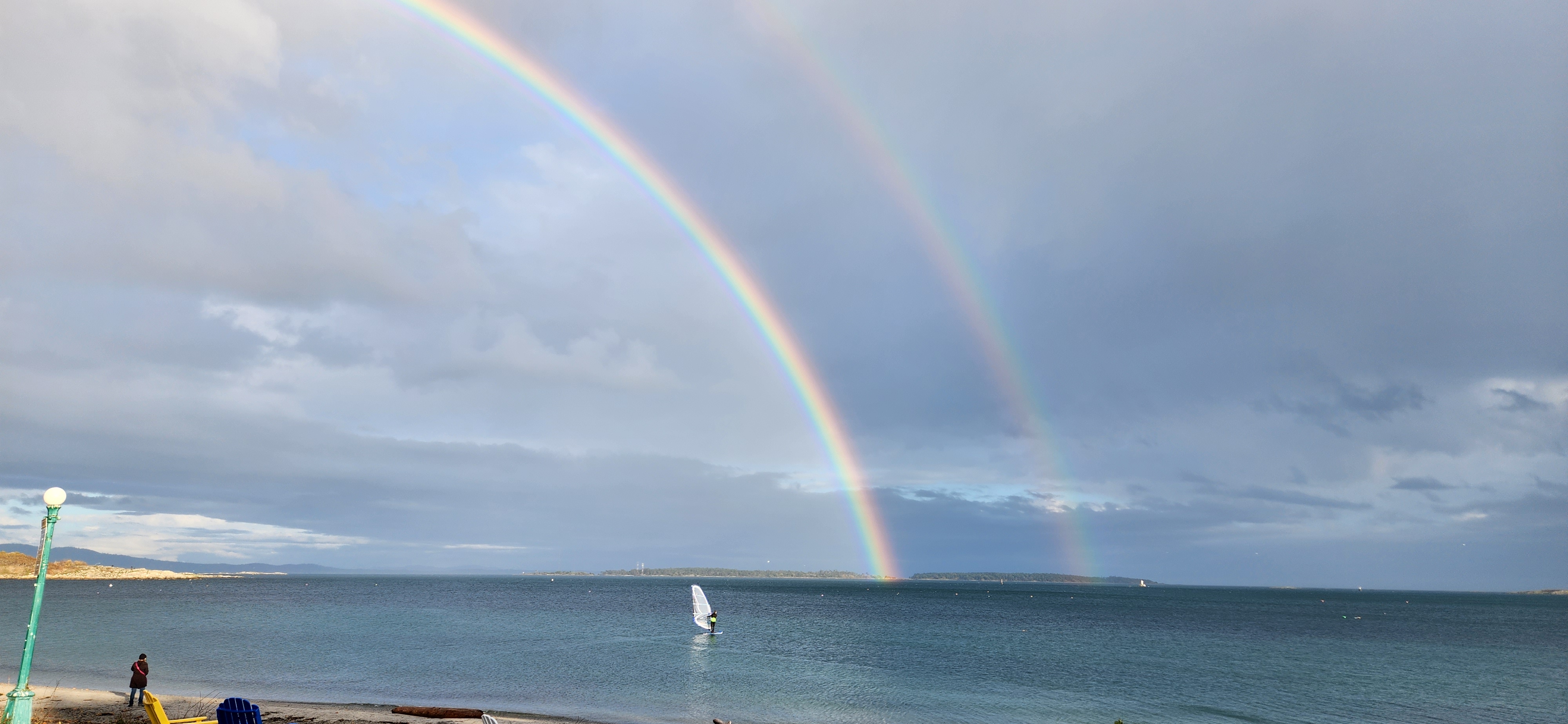 Willows Double Rainbow with hopeful windsurfer
